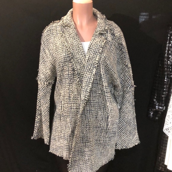 NIC + ZOE Tweed Open Front Raw Hem Blazer Jacket - Picture 3 of 6